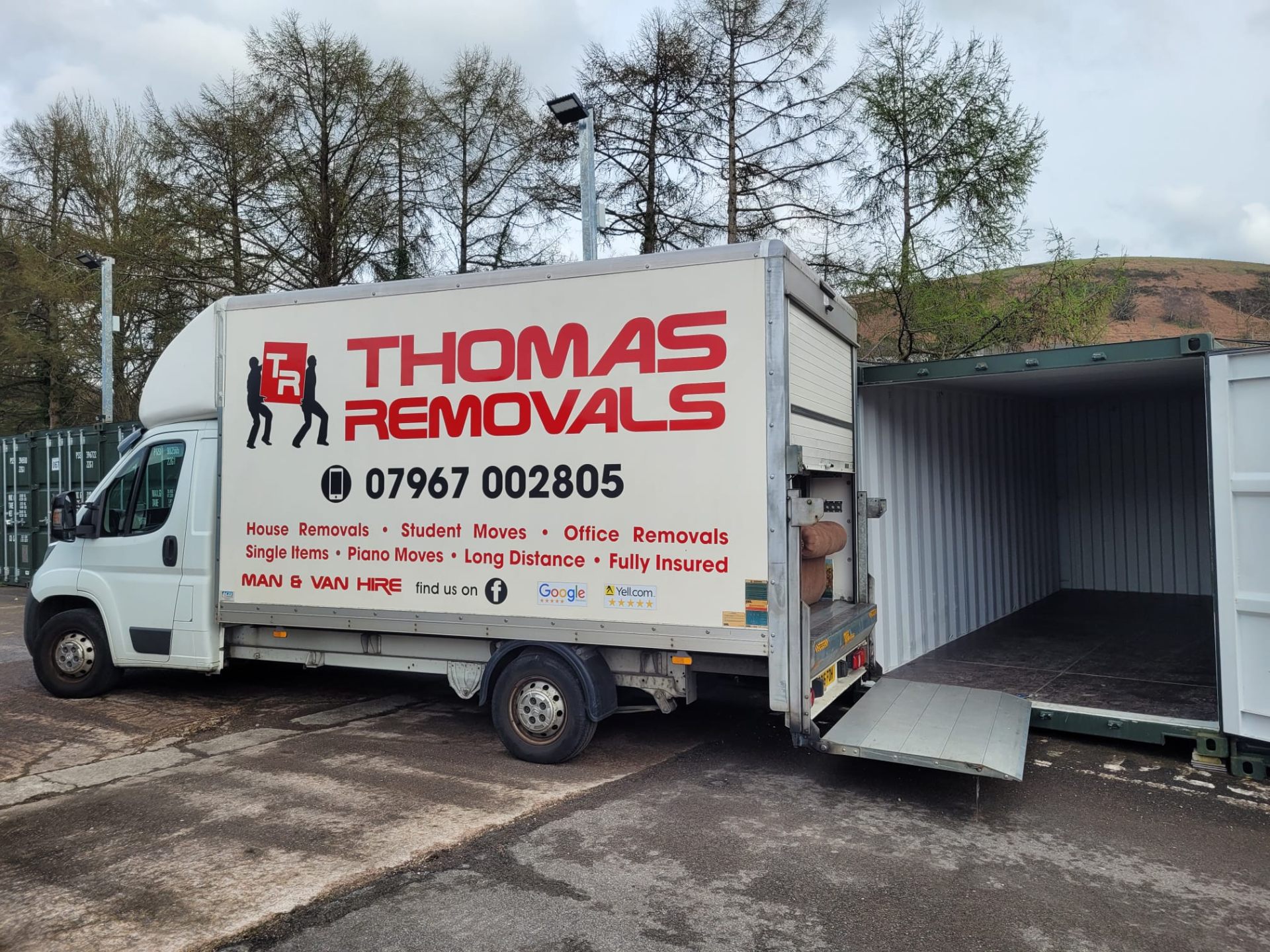 Thomas Removals van at a storage container site for a storage move